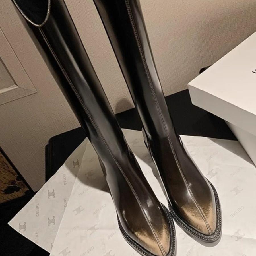 2025 autumn and winter new retro high boots pointed thick high heel boots slim legs foreign style small boots