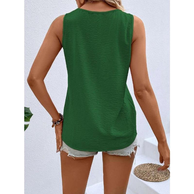 Summer New Women's V-neck Button-down Sleeveless Vest Solid Color Loose Casual T-shirt Top
