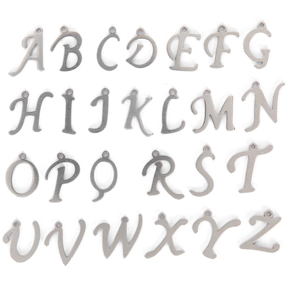 26pcs Silver DIY Letter Pendant Stainless Steel Metal Pendants Alphabet Charms Jewelry Making