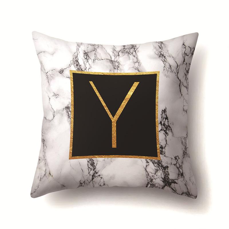 Polyester Pillowcase Home Printed Marble Black Gold Pillowcase 26 English Letter Cushion Cover