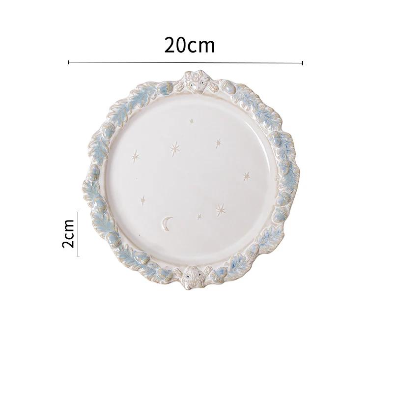 French Style Embossed Dining Plates Light Luxury Creative Ceramic Plate Set Desserts Salad Bowls Exquisite Household Tableware
