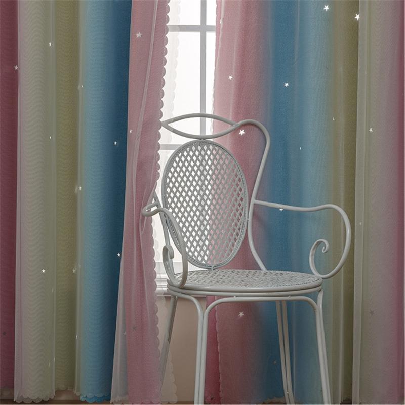 Double Layers Ombres Sheer Curtains With Star Pattern Rainbow Color Changing Window Treatments for Interior Designs