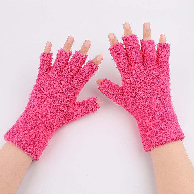Autumn Winter Plush Half-Finger Gloves Thickened Coral Fleece Keep Warm Knitted Gloves