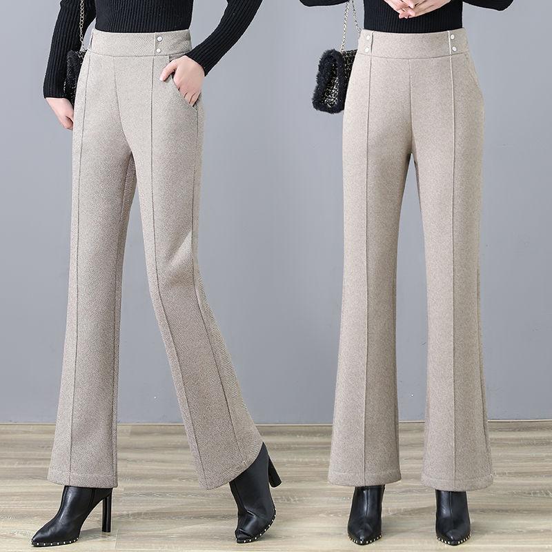 Spring Autumn Women Woolen Pants Women High Waisted Casual Straight Flare Pants Slim Lady