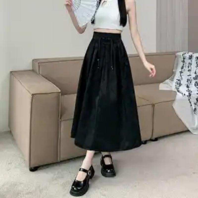 Женская черная midi юбка А-силуэта с высокой талией, повседневная, струящаяся, плиссированная S чёрный