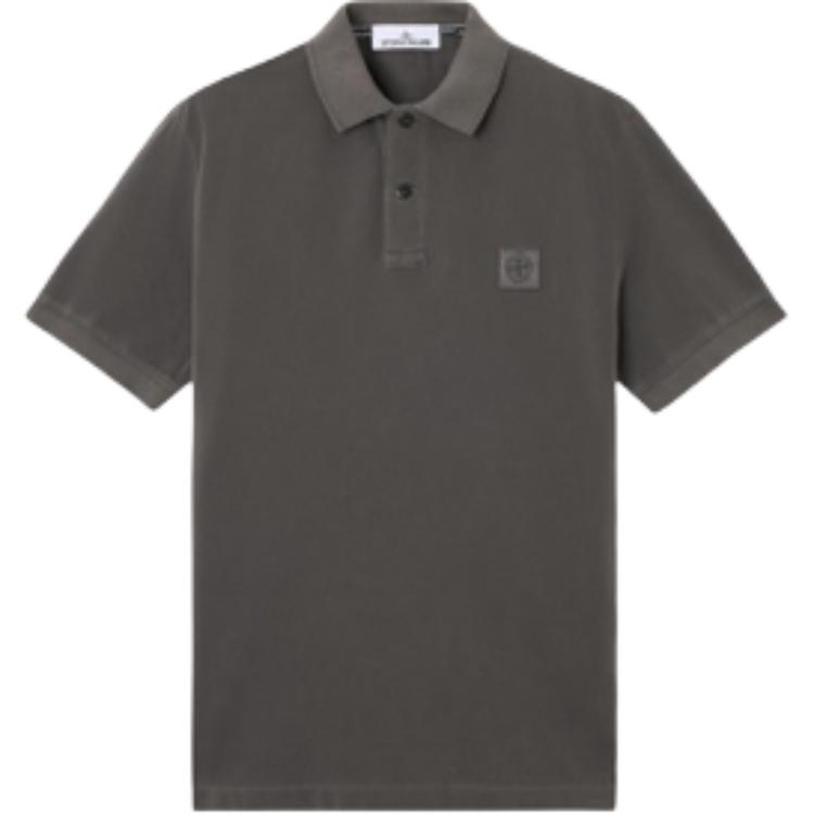 STONE ISLAND Однотонная футболка-поло с логотипом, приталенная, мужские топы, темно-серый, K1S1522002-SCS0067-V0065 XL