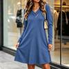 Women's Loose Fit Retro V-Neck Button Down Long Sleeve Color Casual Dress