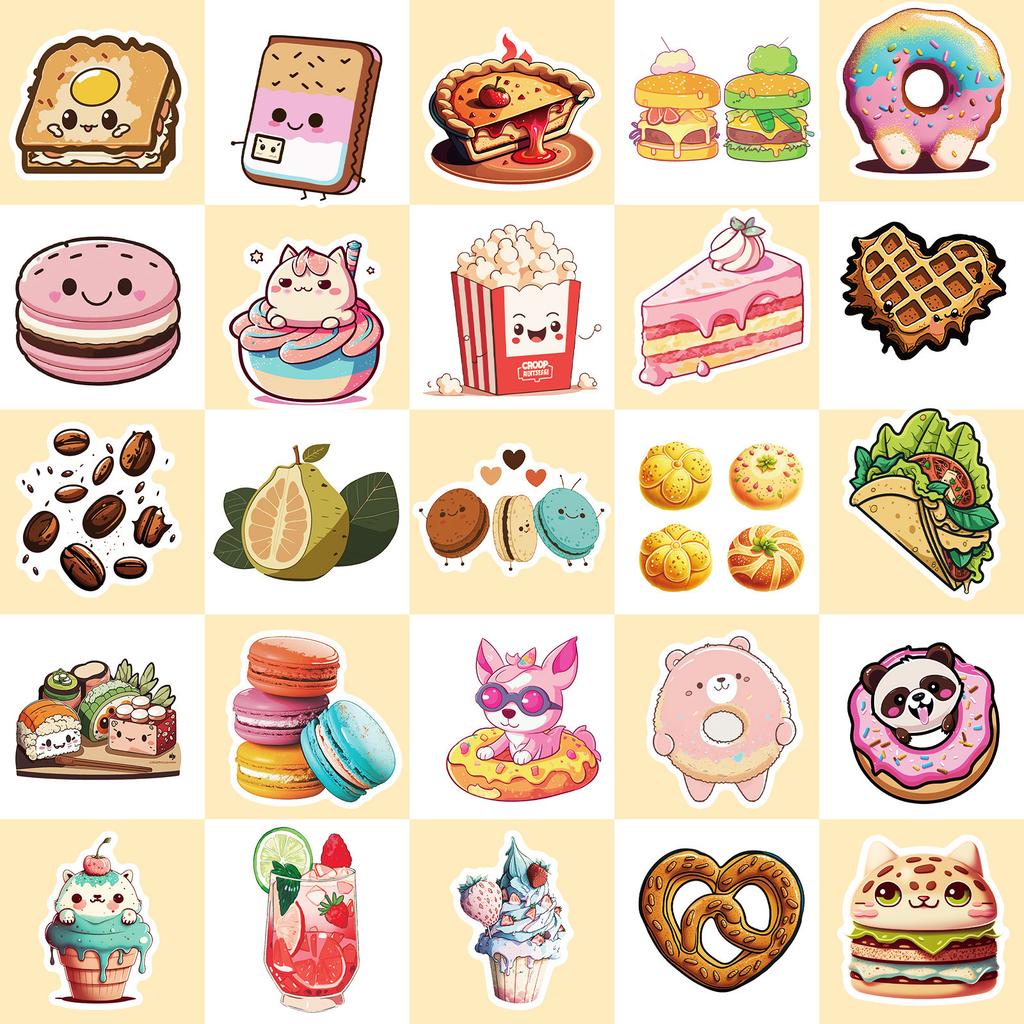 50 Animal Food Donut Stickers New Product Cute Donuts Children Cartoon Stickers