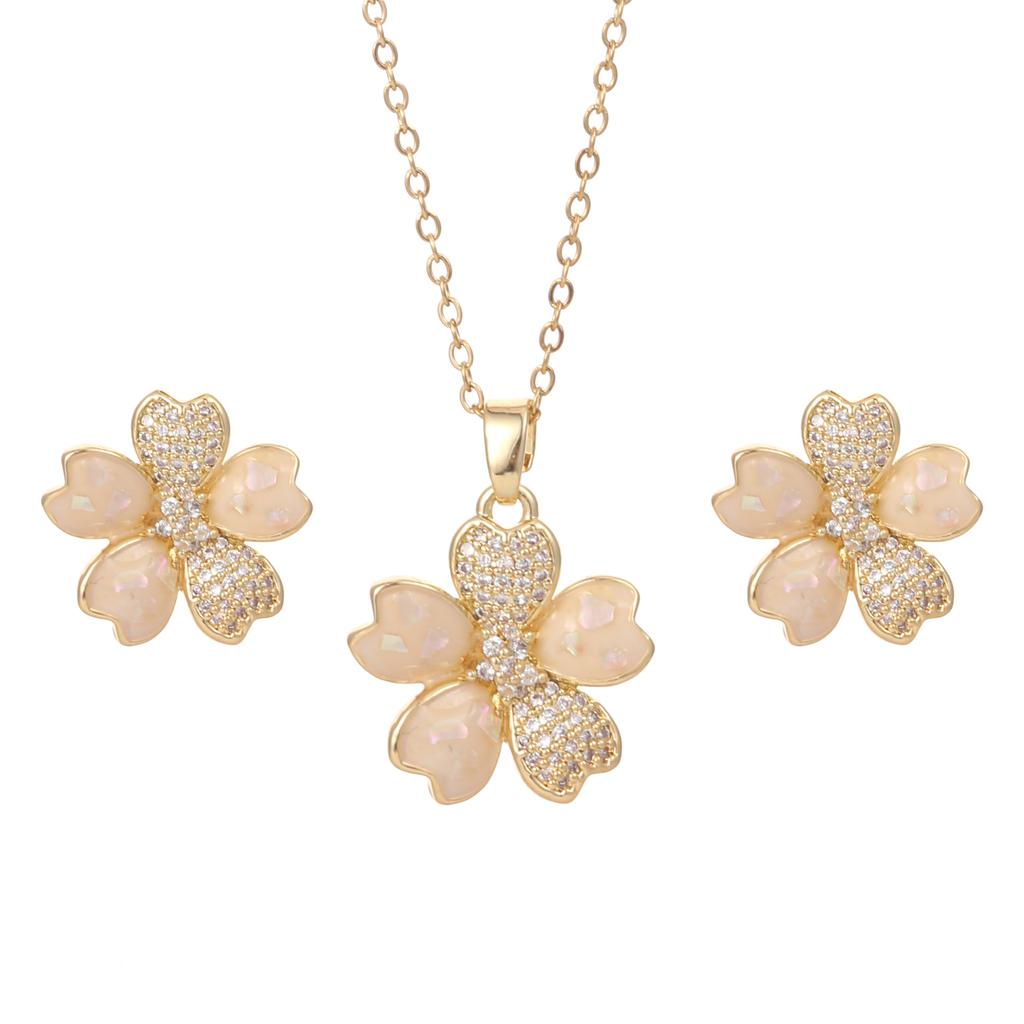Five-Petaled Flower Necklace Female Fresh And Sweet Versatile Collarbone Chain Opal Set