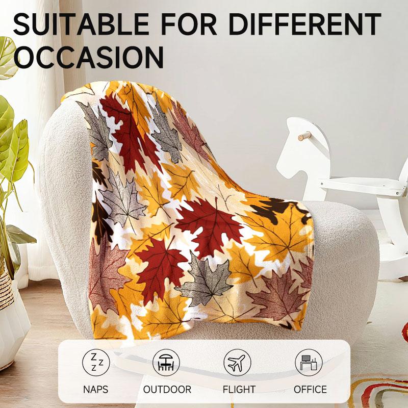 Cozy Autumn Leaves Flannel Blanket, Soft and Versatile Blanket with Bright Autumn Maple Leaf Design for Home, Office or Camping