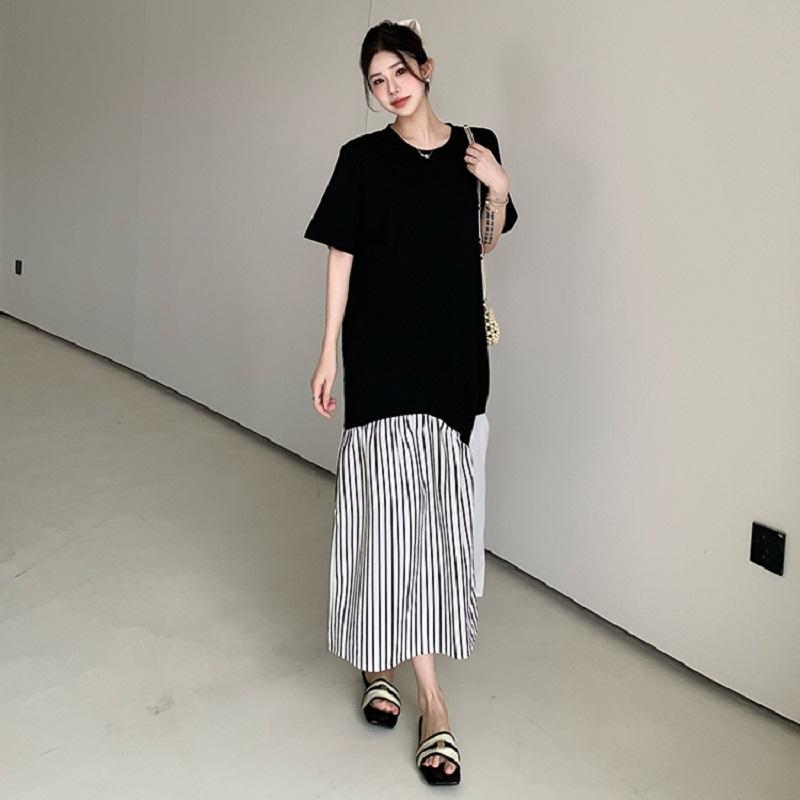 Dámské ležérní volné dlouhé letní šaty s krátkým rukávem, bavlněné vintage, nové, plus size