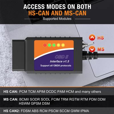 ELM327 OBD2 Diagnostic Scanner V1.5 USB Switch PIC18F25K80 Chip HS/MS CAN For Ford FORscan Code Reader