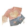 Girls Summer Fashion Set Pink Bow Short Sleeve Top And Denim Shorts Two Piece Outfit For Kids Casual Trendy Clothing