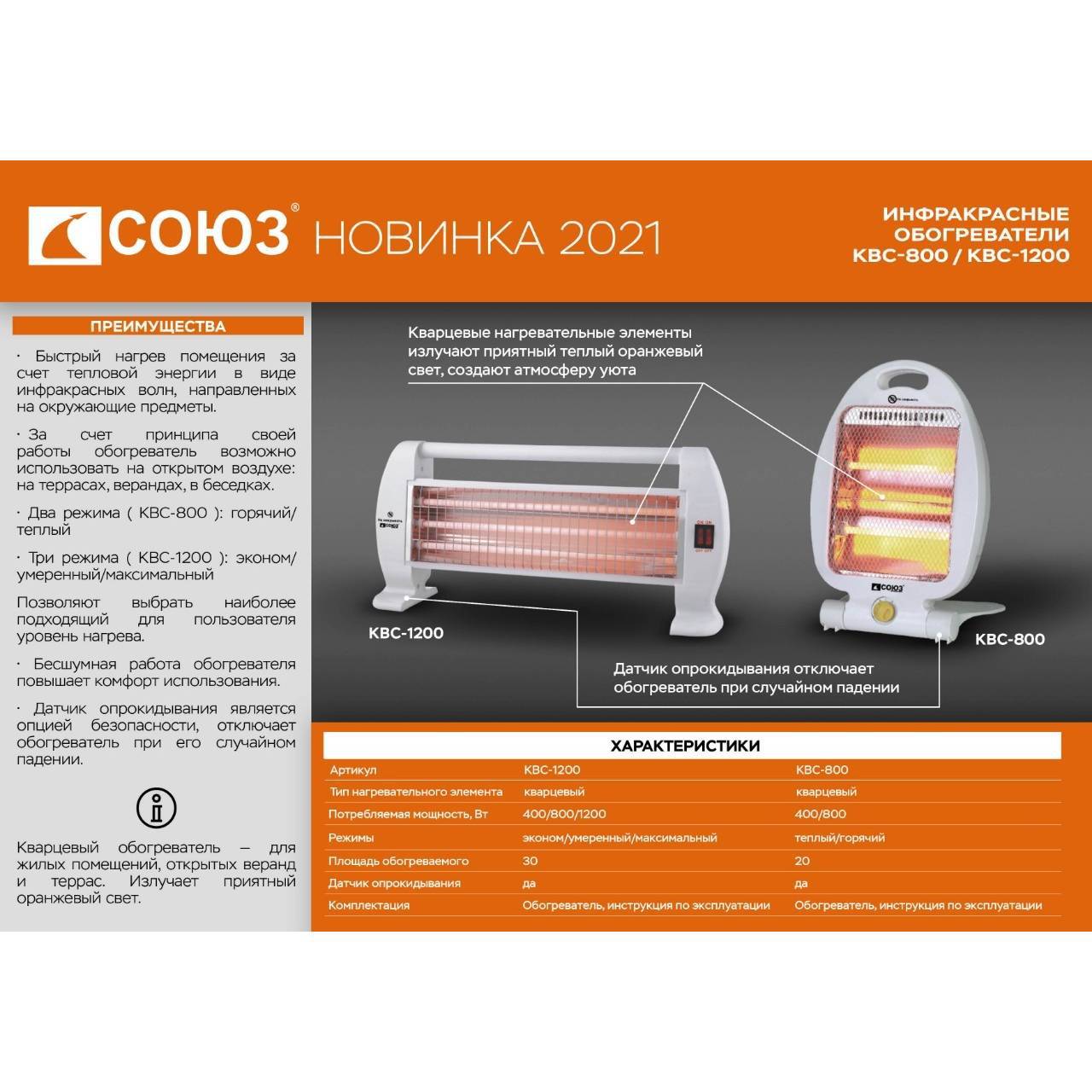 

Обогреватель инфракрасный Союз КВС-1200
