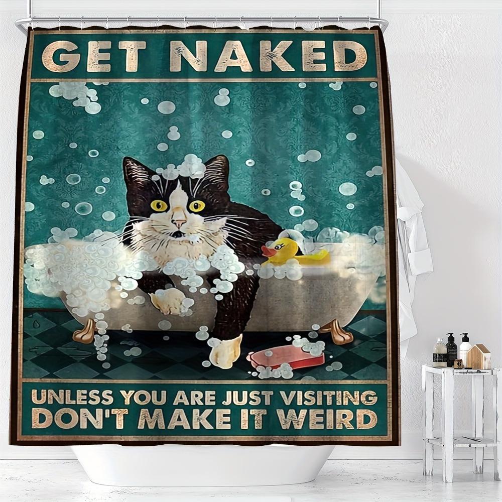 

Fun Cat Bath Time Shower Curtain Washable Dirt-Resistant Shower Head Waterproof Polyester Bath Curtain For Home Decor W60H190(CM)-1 Pcs