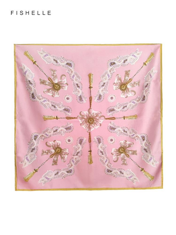 New pink lady style printed natural silk square scarf women spring autumn real silk twill scarves luxury adults shawl
