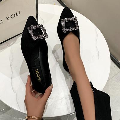 Scarpe Estive da Donna Bocca Bassa Tacco Basso Fibbia 2024 Moda Calzature Femminili Cristallo Punta a Punta Abito Strass