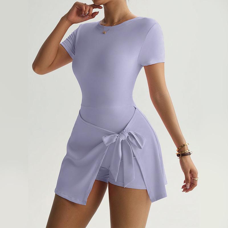 Casual Yoga One-Piece Short Skirt Tight Back Fake Two Pieces Outdoor Fitness Anti-Light Sports Tennis Skirt Women