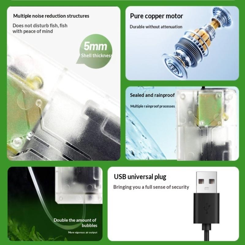 Usb Aquarium Air Pump Silent Portable Fish Tank Oxygen Pump With Air Stone For Small Fish Tank Outdoor Fishing