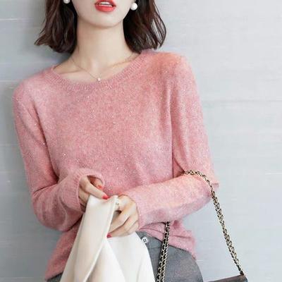 Pullover Knitwear Sequined Loose Korean Style Round Neck Shiny Sequined Base Sweater Women's Autumn Winter