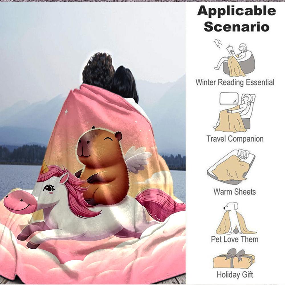 1PC Unicorn, Capybara Blanket - Soft Warm All-Season Throw for Sofa, Bed, Car, Office, Throw For Sofa yy250916097