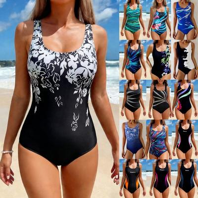 Conservative One-piece Swimsuit Printed Women's Flower Women's Competitive Slightly Fat Meat-covered Swimsuit