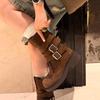 Fashion NEW Women's Classic Casual Mid Calf Boots Leather Boots Woman Thick Sole Round Toe Square Heels Knight Short Boots Woman