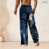 Men S Plus Size Navy Blue Printed Drawstring Waist Straight Leg Beach Pants With Pockets