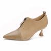High heels women's thin heels new autumn and winter zipper retro women's shoes splicing pointed deep mouth single shoes