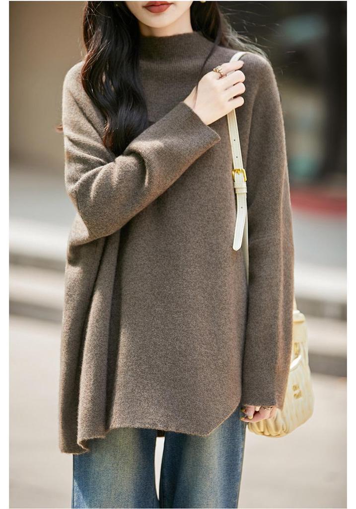 Women's 100% Wool High Neck Shawl Cape Sweater - Loose Fit, Cozy Autumn/Winter Pullover