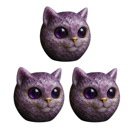 Handmade Cat Stone Imitation Crystal Cat Head Sculpture Resin Healing
