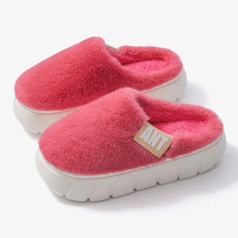 

Fashion Thick Bottom Fur Slippers Women Winter Indoor Bedroom Non-Slip Plush Slides Woman Faux Fur Soft Sole Platform Cotton Slippers 44-45