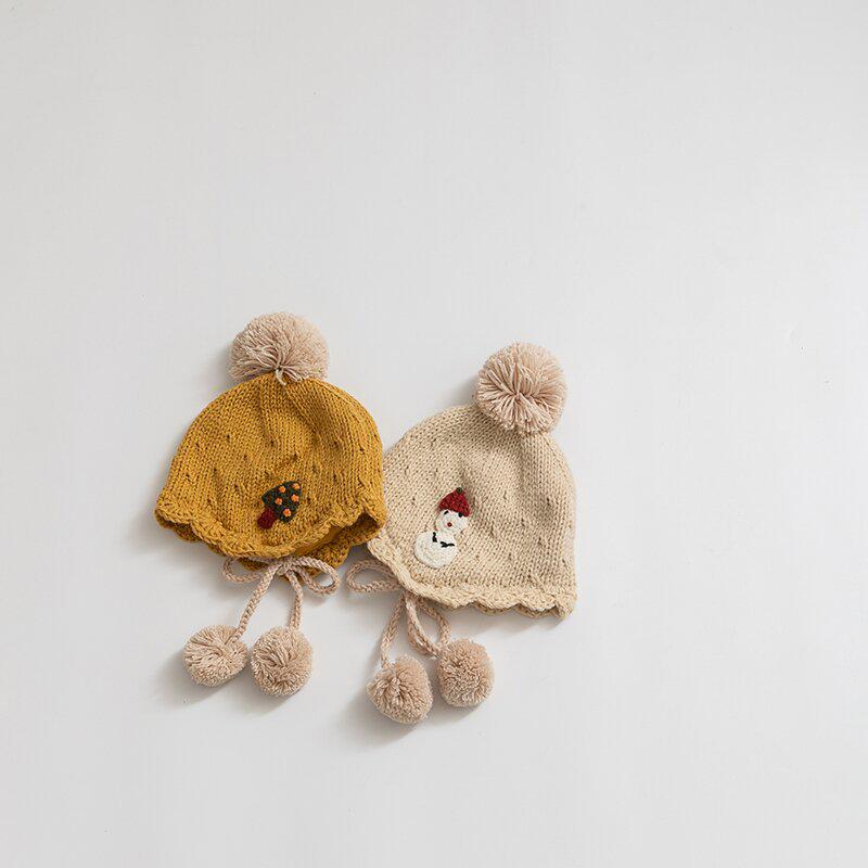 Korean Handmade Little Snowman Winter Baby Hat: Thick, Warm, Windproof Knit with Ear Protection for Children