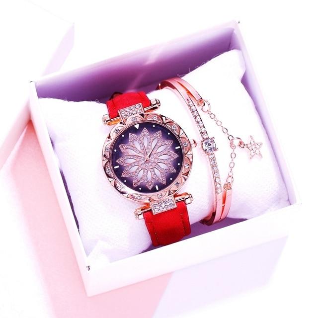 Women Watches Wrist Bracelet Set Starry Sky Ladies Wrist Bracelet Watch Casual Leather Quartz Wristwatch Clock Relogio FemininoCasual Bracelets