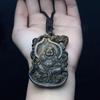 Chen Gui Bao Agarwood Carved Pendant: Maitreya & Guanyin Wood Charm.