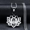 Hippie Stainless Steel Yoga Lotus Necklace Chain Women/Men Silver Color Chakra Symbol Flower Necklaces Jewelry Collar N7067S02