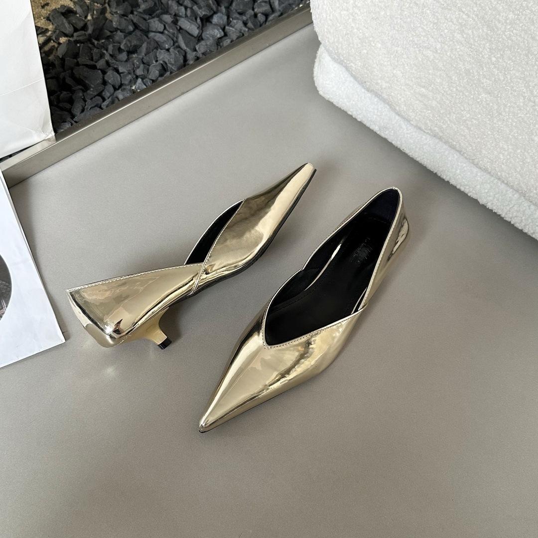 

Pointed small heel thin heel shallow mouth single shoes 39 золотой