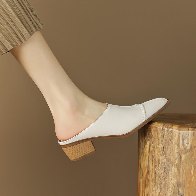 

Sexy High Heels Mule Ladies Leather Sole Slippers Ladies Pointed Platform Mule Slip Shoes Women 35 белый