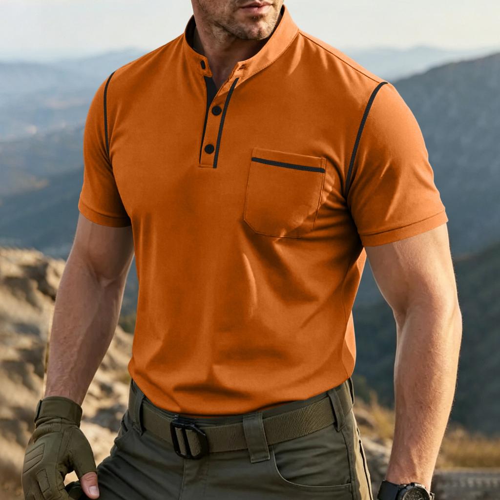 Men's Short Sleeve Henley Shirt Casual Lightweight Polo Style T Shirt with Button Placket and Chest Pocket for Everyday Wear