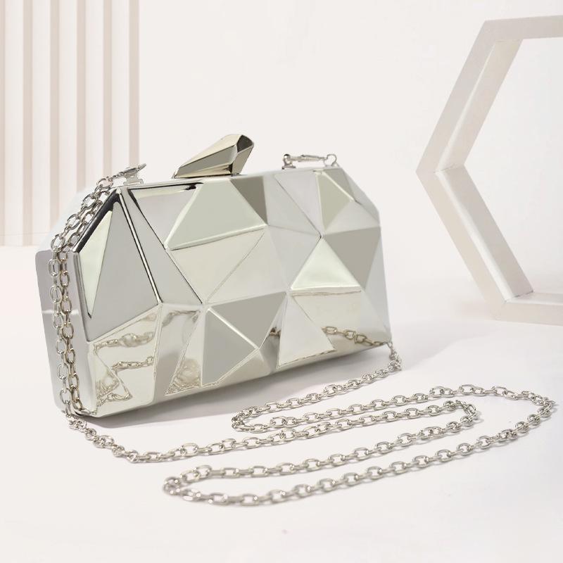 Chic Diamond Lattice Metal Chain Handbag: Crossbody, Clutch, or Evening Bag