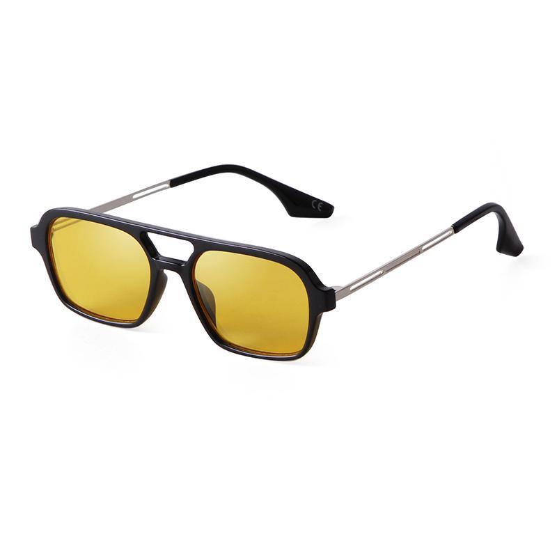 Retro Fashion Flat Top Pilot Sunglasses Women Men Brand Designer Vintage Yellow Blue Lens Flat Top Rectangle Sun Glasses S507C