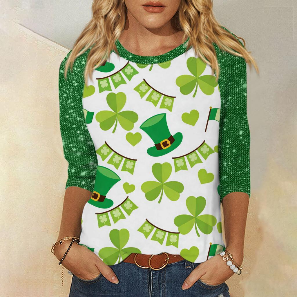 Damer St. Patrick's Day-tryck Rund hals Trekvartsärm Topp