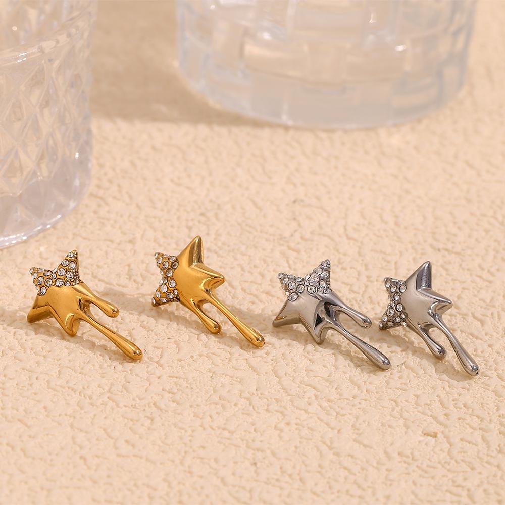 MamacitaSlay Sweet Sparking Gold Plated silver Color Star Stainless steel earrings woman Daily Waterproof Jewelry choice items