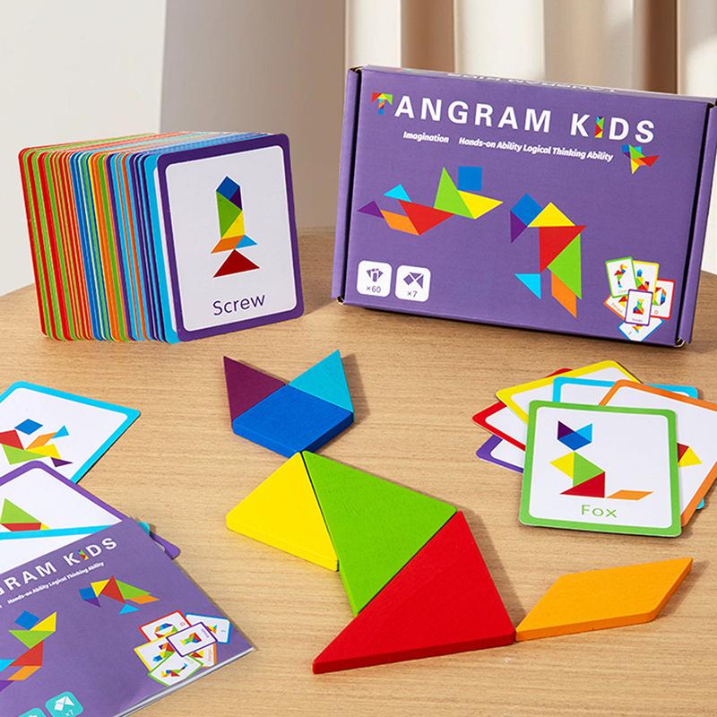 Puzzle Tangram in Legno 3D Giochi da Tavolo per Bambini Giocattoli Educativi Montessori per Bambini Scuola Materna Ausilio Didattico Forme Geometriche