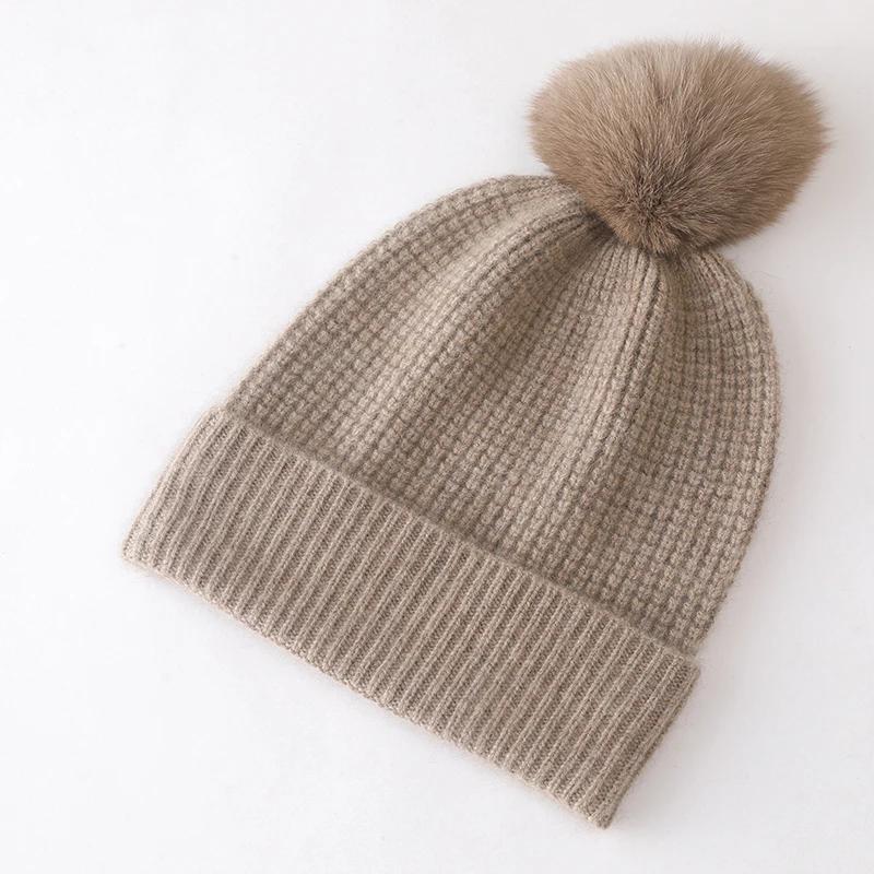 

Women s 100% Cashmere Pineapple Style Knitted Bean Hat for Winter Warmth Soft Elastic for Outdoor Headwear Hairball Accessories верблюд