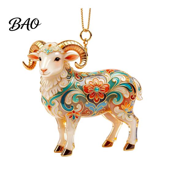 Christmas Tree Decor 2D Acrylic Goat Ornament, Farm Animal Car Rearview Mirror Collectible Charm, Auto Interior Hanging Pendant for Tree, Home Window