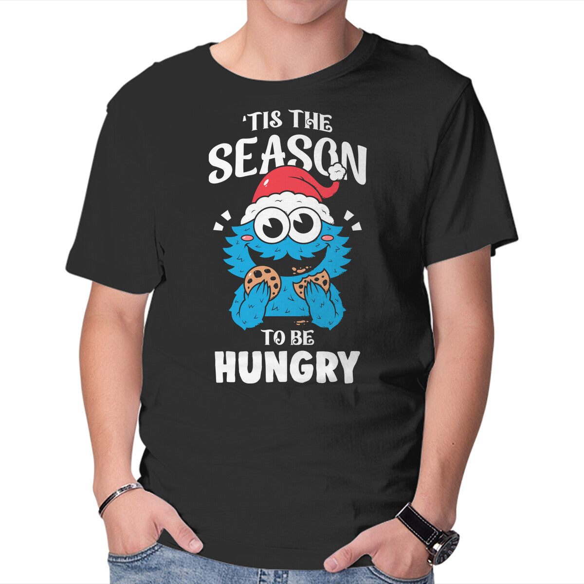 Unisex Crew Neck T-Shirt Hungry Monster Graphic Short Sleeve Casual Tee L