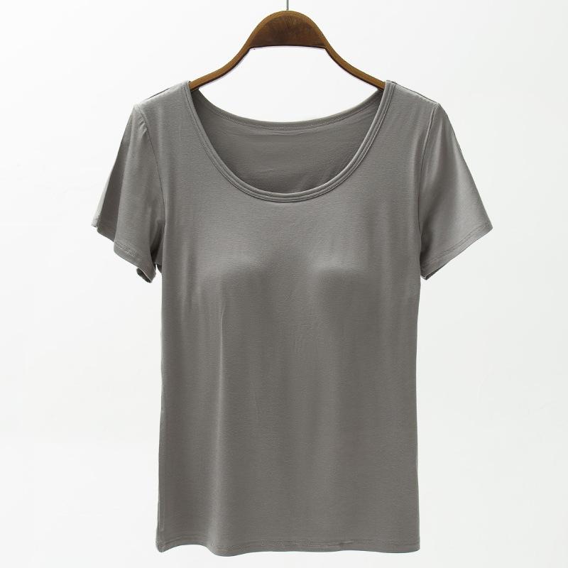 VEZFAA Women's Fashion Casual Summer Spring Solid Color Print Short Sleeve O-Neck Blouses & Shirts