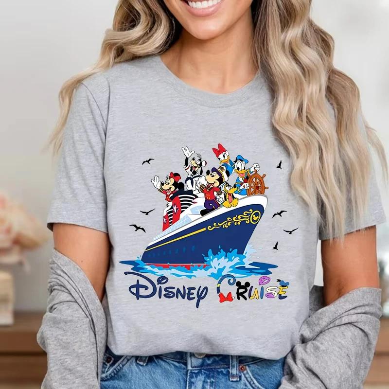 2025 Summer Captain Mickey Friends Disney Cruise Ship Printed Women's 100% Pure Cotton Printed Breathable T-shirt Y2K Loose Top