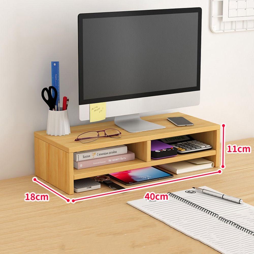 Stable Base Wood Desktop Computer Stand Easy Assemble Eyesight Protection Office Laptop Riser Comfortable Viewing Height